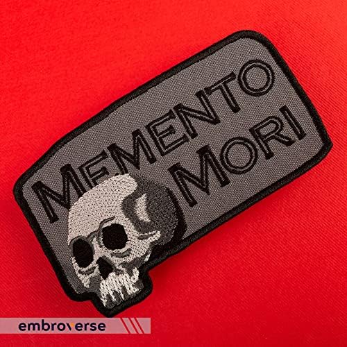 Bestir Memento Mori Patch - Lembre -se da Death Inspirational Quote - Ferro bordado em patches - Tamanho: 4 x 2,4 polegadas