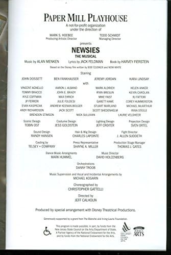 Newsies O musical, pré-Broadway Playbill + Jeremy Jordan, John Dossett, Kara Lindsay, Andrew Keenan-Bolger, Vincent Agnello