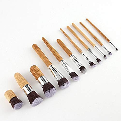Pincel de maquiagem jahh 11pcs bambu natural, pincéis de maquiagem definidos com base de algodão que mistura a ferramenta de maquiagem