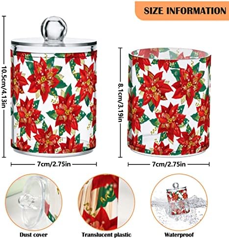 Alaza 4 Pack QTIP Dispensador Poinsétia de Natal com decorações douradas Cacratas organizadores de banheiro para bolas de algodão/swabs/almofadas/fio