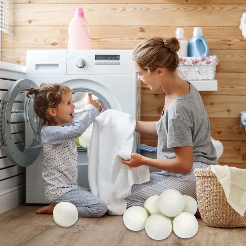 Bolas de secador de lã - amaciador de tecido natural, reutilizável, reduz as rugas de roupas e economiza tempo de secagem. A grande bola de secador é uma alternativa melhor para bolas de plástico e amaciante líquido.