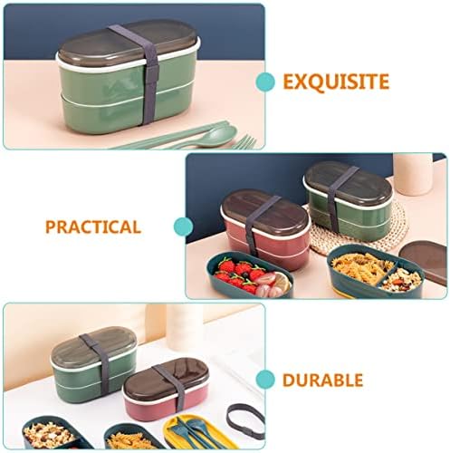 Homoyoyo 5Sets aluno Almoço de almoço grande com camada de trabalhador escritório portátil contêiner ao ar livre bento home empilhável Double Travel Double- homens japoneses para utensílios de mesa elásticos