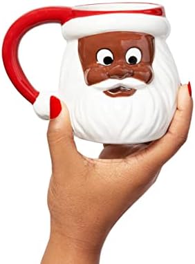 Greentop Presentes Clarence Claus Afro -American Black Santa 3D Sculpted Christmas Caneca, presentes de férias para familiares e amigos, 16oz