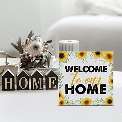 Welcome Sign Box Wood Sign Desk Decoração de mesa bem -vindo ao nosso Home Farmhouse Wood Block Decor para a parede da plataforma da