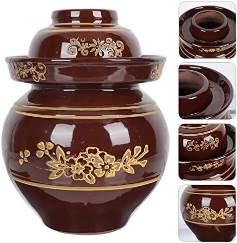 Jarra de armazenamento de Bienka 3L, potes de picles de cerâmica com tampa, recipiente de armazenamento de grande capacidade, jarra de jarra de fermentação tradicional chinesa