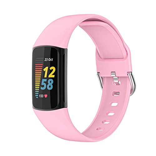 Aisports Compatível com Fitbit Charge 5 Banda Silicone para mulheres homens, Soft flexível Banda de substituição de pulseira de pulseira de pulseira respirável flexível para Fitbit 5 Atividade Tracker de atividade