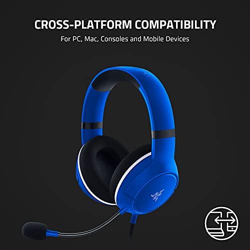 Razer Kaira x fone de ouvido com fio para a série Xbox X | S, Xbox One, PC, Mac e Móveis Dispositivos: Triforce 50mm Drivers - Micro -Cardioid Hyperclear - Almofadas de Ear de Memória - Controles de Headset - Azul