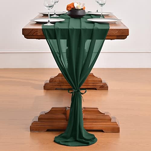 Linxtar 14 pés de mesa de chiffon corredor esmerald decoração de primavera verde 29x170 polegadas sobreposição de mesa de chiffon rústica sedosa extra longa para festa de casamento decoração de chá de bebê