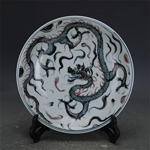 Tigela de cerâmica de gretd antigo dragão pintado à mão Placa de decoração de porcelana azul de porcelana azul vermelha