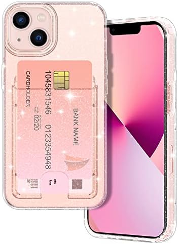 Petocase para iPhone 13 Caixa de carteira, suporte para cartão Slot Ultra Bling Slim Fino Clear Limpo Flexível TPU Rubro