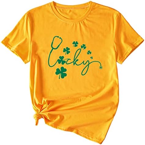 Camisa engraçada do dia de St Patrick para mulheres verdes shamrock gráfico de manga curta camisetas de gnomos de pescoço de pescoço
