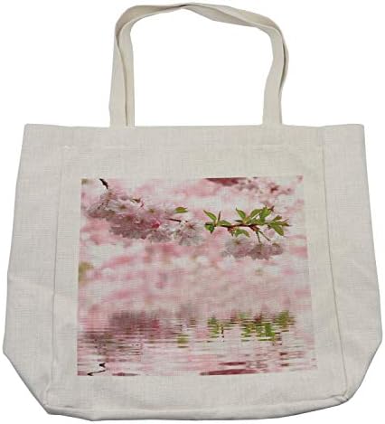Bolsa de compras de flores de Ambesonne, tenro de tons de rosa pastel ramo floral em água ondulante com reflexão, bolsa