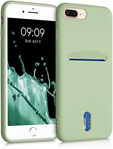 Caixa Kwmobile Compatível com Apple iPhone 7 Plus/iPhone 8 Plus - Tampa de telefone Soft TPU com suporte para cartão e acabamento de silicone - Green cinza