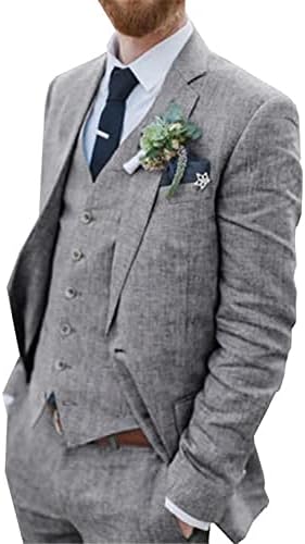Retro Linen Men Suit de praia Terno de casamento Verão Slim Fit 3 Peças Tuxedo de casaco de casaco de linhagem leve de linho