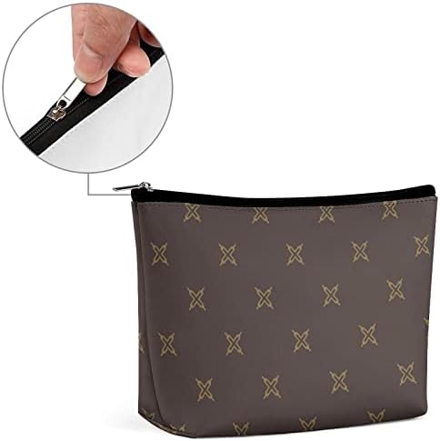 Timailor Small Travel Brown Makeup Bag Bag com design de padrões clássicos vintage, bolsa de maquiagem portátil pequena