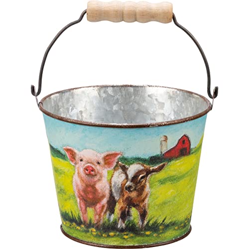Primitivos de Kathy Rustic Farmhouse tema com Farm Friends Decorative Bucket Set