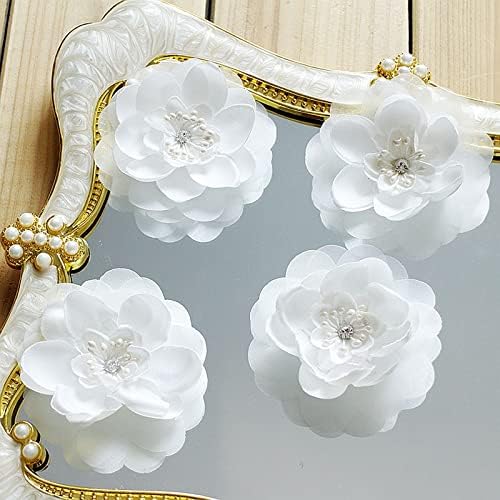 Zamihalaa 5pcs costura em manchas brancas de flores 3D Flores de miçangas para sacos de roupas de vestido de noiva Apliques