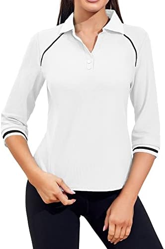 Aurgelmir feminino casual 3/4 manga Golf Polo T camisetas v treino de pescoço listrado slim fit tênis camisetas tops