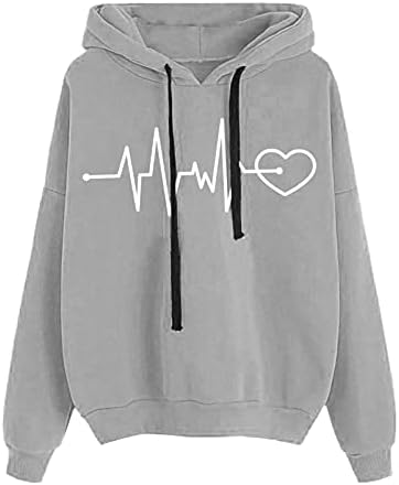 Hoodies gráficos de pullista confortável de cordão solto com capuz de manga longa casual moletom com capuz para mulheres