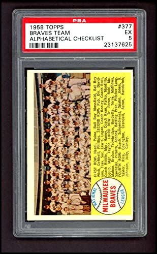 1958 Topps 377 ALP Braves Team List Milwaukee Braves PSA PSA 5.00 Braves