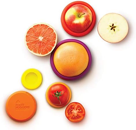 Huggers de alimentos 5pc Reutilabilable Silicone Food Savers | BPA grátis e lavadora de louça Safe | Frutas e vegetais produzem