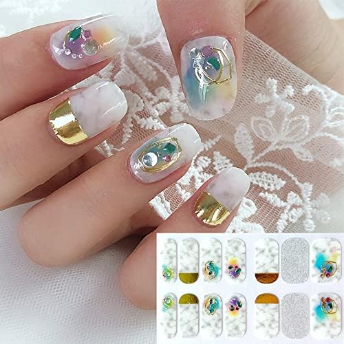 Tiras de unhas em gel, 14 pcs adesivos de arte de esmalte, tiras de unhas brilhantes fáceis de aplicar e remover, inclua arquivo de unha