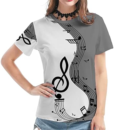 Camisetas para mulheres camisetas de algodão de manga longa para mulheres vintage Note impressão Tees feminino Mock Tops de