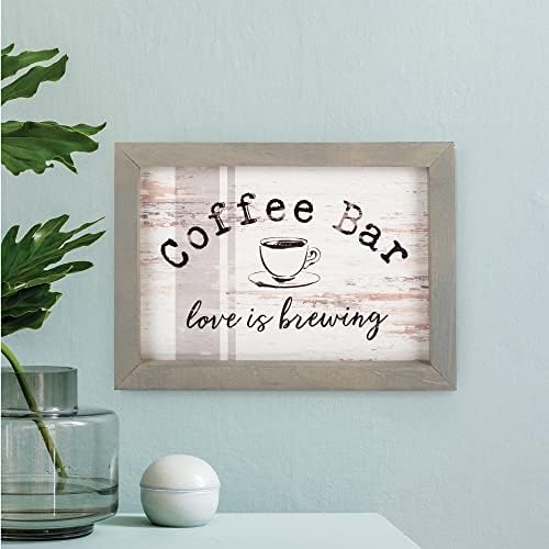 P. Graham Dunn Coffee Bar Love Is Brewing Whitewash Look 10 x 7 polegadas Pine Pine emoldurado Placa de arte de parede