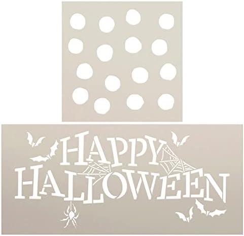 Happy Halloween Word Art with Polka Dots Stoncil Conjunto por Studior12 - Selecione Tamanho - EUA Made - decoração de casa assustadora