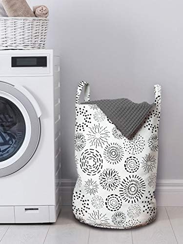 Bolsa de lavanderia abstrata lunarable, formas de doodle redondo tonificadas minimalistas com padrão de bico de listras, cesto