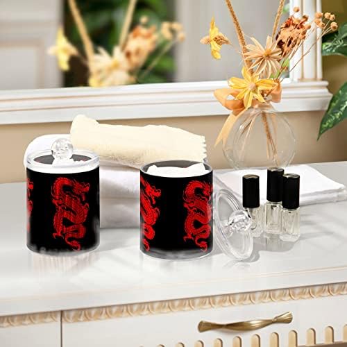 Yyzzh Red Chinese Dragon On Black 4 Pack Pack Qtip Dispenser para algodão Swab Ball Round Pads Flet