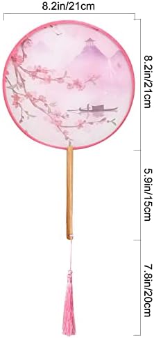 Bordado chinês Fan do ventilador rosa Blossoms dobrados Fan - Tradicional Silk & Beech Wood Construção - Elegante Hanfu Cheongsam Costume Acessório - 9,4 Diâmetro x 14 Comprimento - Durável e leve