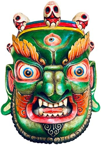 Bhairab Wall Wall Deco Grande máscara de Bhairab Green Bhairab, de 16 polegadas, artesanal- deus hindu Shiva Mahakala Kaal