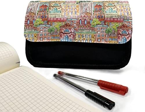 Caixa de lápis de tinta lunarable, cidade européia colorida da cidade, bolsa de lápis de caneta com zíper duplo, 8,5 x