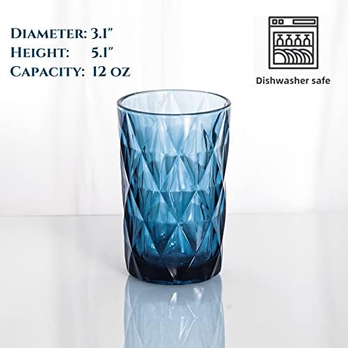 Bandesun bebendo copo de vidro de 6 copos de diamante de vidro moderno copo de copo （12 oz） ， para água ， coquetel ， leite ， suco e bebida