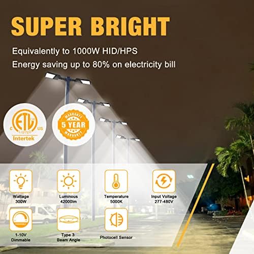 JC-LGL 480V LED LED LUZ DE ESTACIONAL, 300W LED Shoebox Light AC 277-480V, Dusk IP65 à prova d'água para Dawn Light