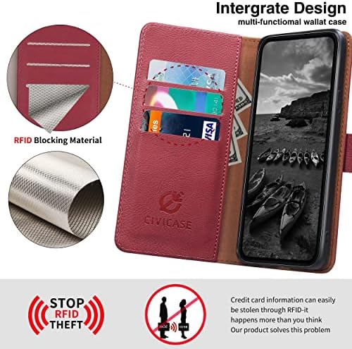 Civicase para Samsung Galaxy S23 Caixa Ultra Wallet, Caixa de couro RFID Bloqueio de cartão de crédito Fólio Fólio Magnetic