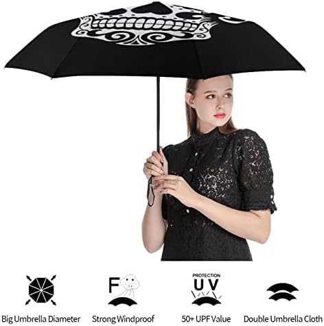 Floral Skull Compact Automático dobrável guarda -chuva Bolsa de viagem à prova de vento guarda -chuvas para homens