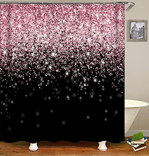 Cortinas de chuveiro Stzyy, céu cheio de estrelas rosa as estrelas brancas caindo lentamente no design preto decoração