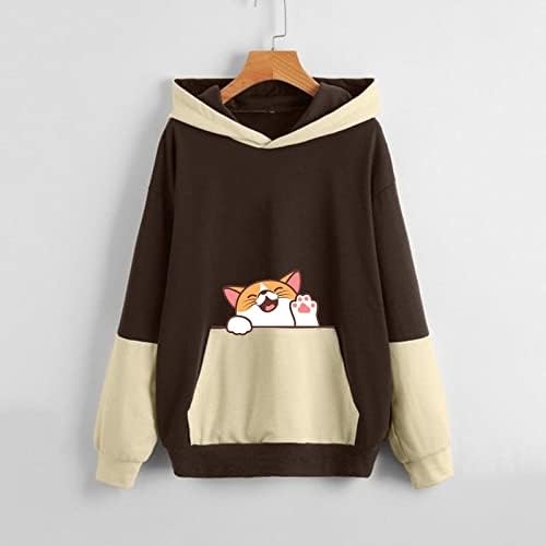 Coffee Teen Girls Kawaii Térmica com capuz de capuz colorida Block Sun Cat Ies Roupe