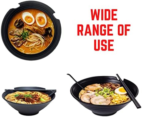 Morgy e inquebrável Conjunto de 2 tigelas de ramen com pauzinhos e colheres- 42 oz de tigela de sopa de macarrão preto de estilo japonês