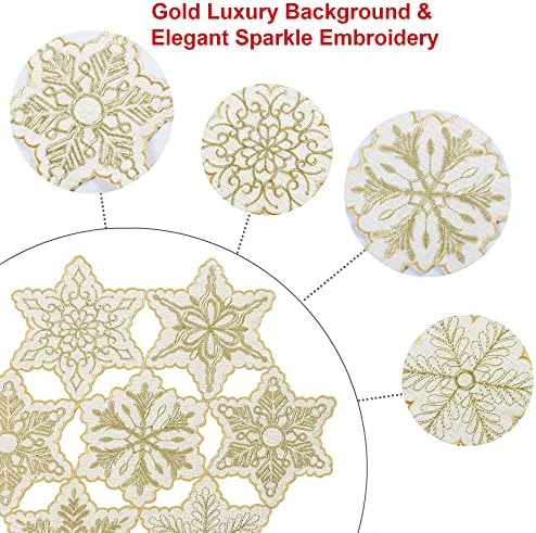 Owenie Christmas Placemats Conjunto de 4, Metallic Bordedwork Goldwork Snowflakes Placemats Round Placemats Para Dinging