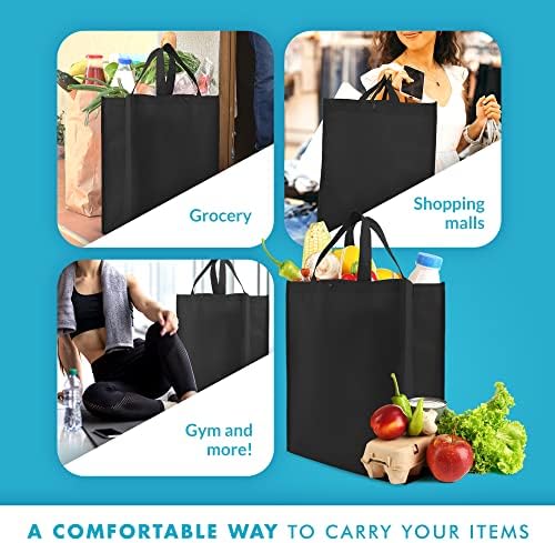 Simply Green Solutions - sacos de supermercado reutilizáveis, sacolas grandes duráveis, sacolas de compras para mantimentos, bolsas de utilidade, sacolas de presente reutilizáveis ​​com alças, 14 x 16,5 x 6, pacote de 10, preto