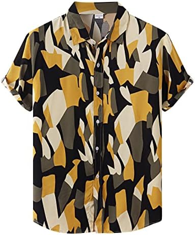 XXBR Mens Casual Button Down Camisas de manga curta Impressão gráfica geométrica Camisa havaiana Summer Summer Beach