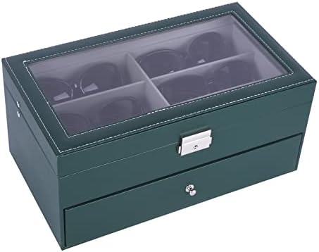 Autoark Leather 12 peças Óculos de armazenamento e óculos de sol Display Display Lockable Case Organizer, verde, AW-153