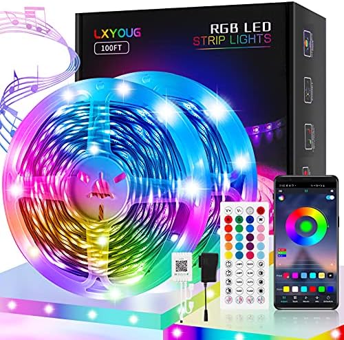 Luzes de LED de 100 pés para quarto, controle de aplicativos Sincroniza Música Mudança de cores, luzes de tira LED