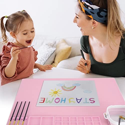 Oqeen Silicone Craft tapete, tapete de arte de silicone não -lip grossa para crianças, mato de pintura de silicone semestick de 20 x16 com copo de limpeza, tapetes artísticos para pintura, resina epóxi e feita à mão