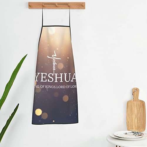 SDQFVG Yeshua Jesus Christian Apron, avental engraçado para mulheres/homens, Chef Bib Waitres Kitche Apron com gravatas longas