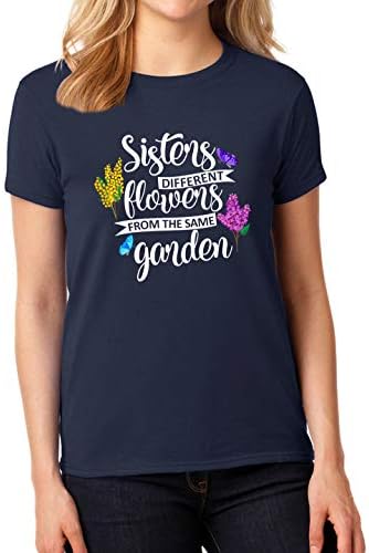 Irmãs flores diferentes da mesma camiseta de camisa de jardim