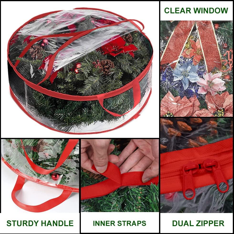 Bolsa de armazenamento de grinaldas de natal propik 36 - 2 pacote de contêiner de armazenamento de grinaldas de natal transparente - guirlanda Holiday Artificial Wreath Storage Stort - PVC transparente à prova de água - com alças